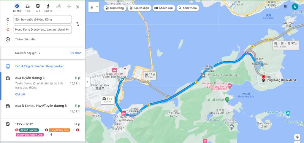 Đường đi từ sân bay tới Đảo Lantau