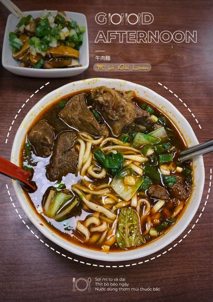 Bát mì bò đậm đà ăn kèm nấm và rau – Taipei