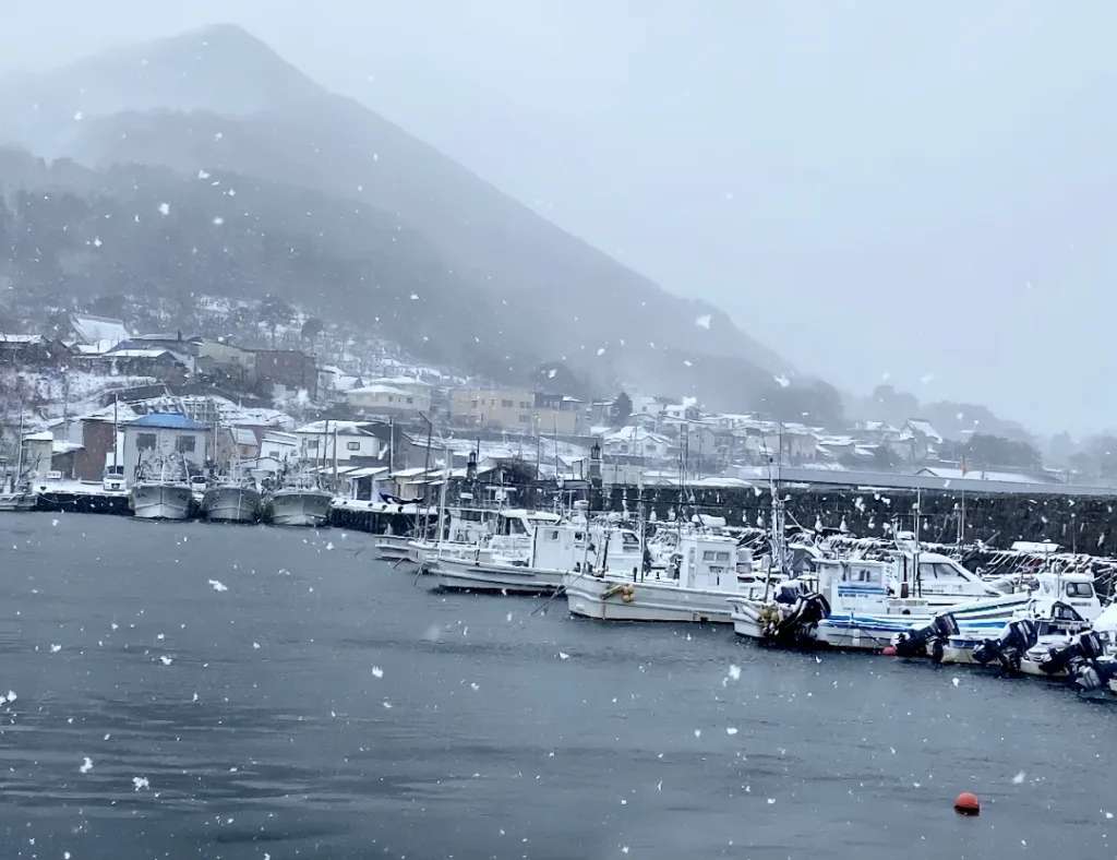 Bến cảng vắng lặng vào một ngày đông tuyết phủ dày tạo nên khung cảnh lãng mạn như trong những bộ phim tình cảm. Phía sau bạn có thể nhìn thấy đỉnh núi Hakodate - một điểm đến nổi tiếng để ngắm toàn cảnh Hakodate về đêm
