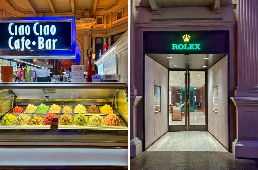 Ciao Ciao Cafe – Bar và gian hàng Rolex trong khu mua sắm Forum Shop trong khuôn viên  tổ hợp Caesars Palace