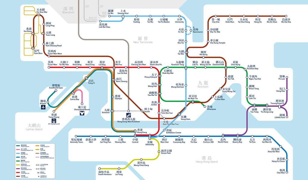 Sơ đồ các tuyến MTR tại Hồng Kông 